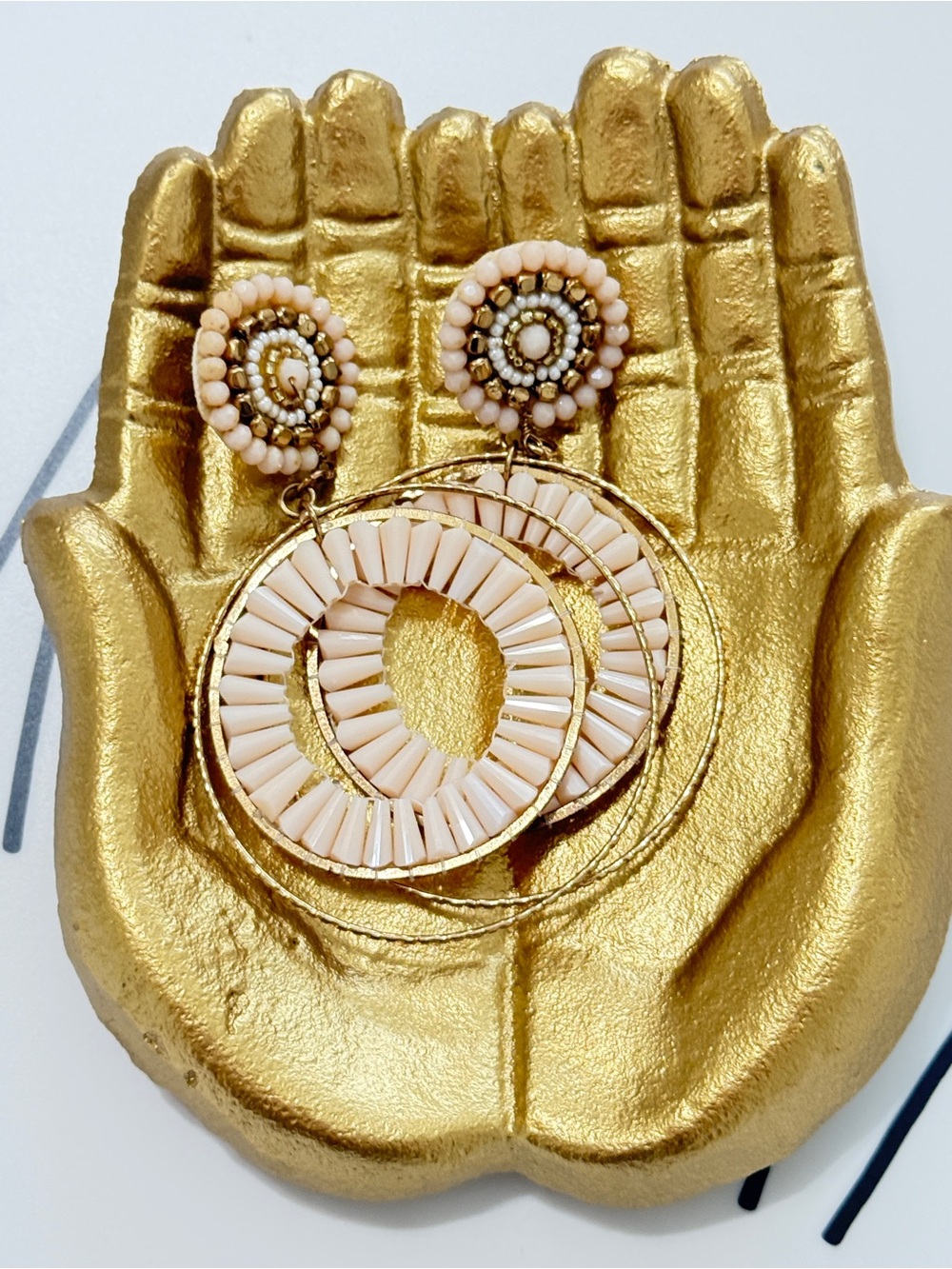 Elegant Gold and Cream Hoop Earrings